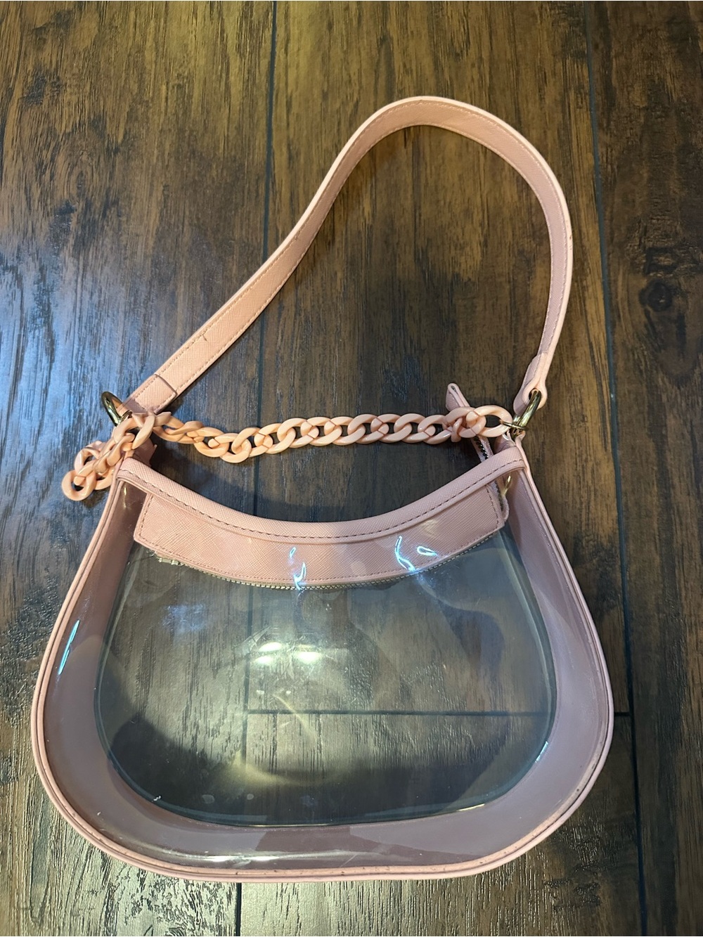 Clear Pink Shoulder Bag with Chain Accent